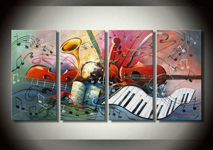 Violin Painting, Abstract Painting, Music Painting, 4 Panel Art Painting, Abstract Art on Canvas, Living Room Wall Art Paintings-Silvia Home Craft