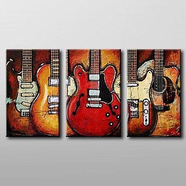 Modern Abstract Painting, 3 Piece Canvas Art, Red Abstract Painting, Electric Guitar Painting, Canvas Painting for Living Room-Silvia Home Craft