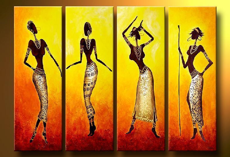 African Girl Painting, 4 Piece Canvas Art, African Woman Painting, Abstract Figure Painting, Abstract Paintings for Bedroom-Silvia Home Craft