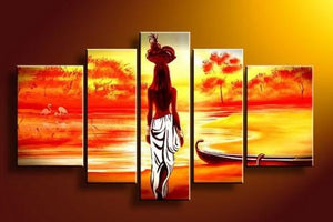 African Girl Painting, Sunset Painting, Extra Large Wall Art Paintings, African Woman Painting, African Acrylic Paintings, Buy Art Online-Silvia Home Craft