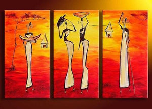 Bedroom Wall Art, African Woman Painting, African Girl Painting, Extra Large Art, 3 Piece Wall Art-Silvia Home Craft