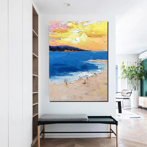 Large Wall Art Ideas for Bedroom, Landscape Canvas Painting, Heavy Texture Painting, Seashore Painting, Beach Painting, Large Paintings for Living Room-Silvia Home Craft