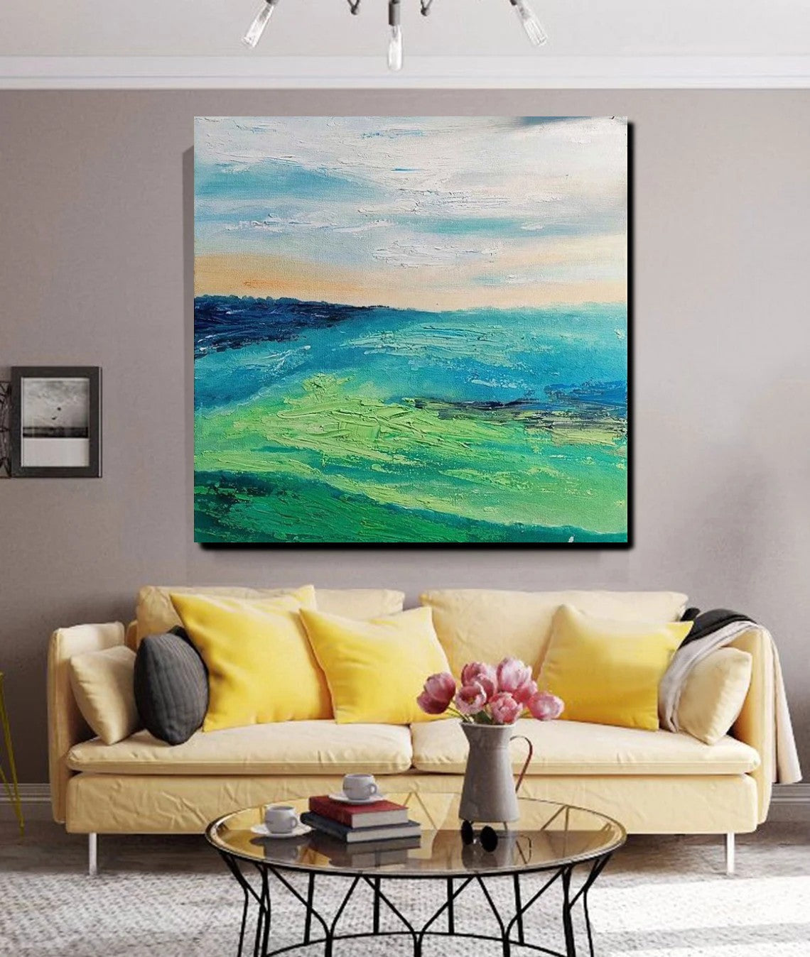 Landscape Acrylic Paintings, Abstract Landscape Painting, Modern Paintings for Living Room, Heavy Texture Painting, Large Painting Behind Sofa-Silvia Home Craft