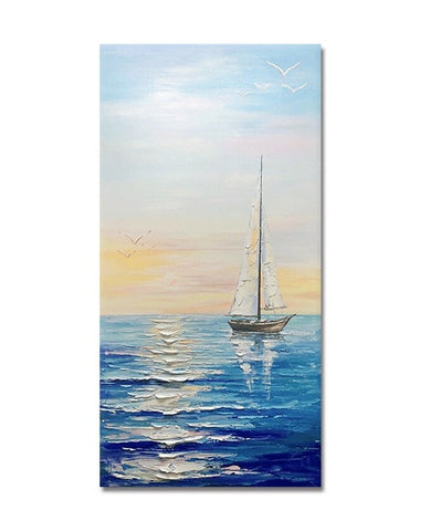 Sail Boat Seascape Painting, Heavy Texture Painting, Palette Knife Painting, Acrylic Painting on Canvas, Large Painting for Sale-Silvia Home Craft
