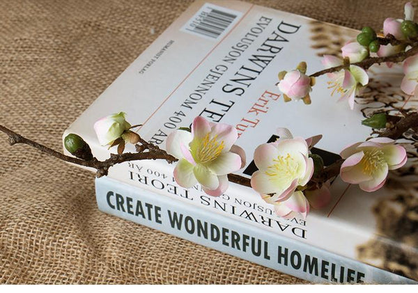 White and Pink Plum Artificial Flowers, Artificial Botany Plants, Silk Flower Arrangement, Plum Flower, Simple Flower Arrangement for Home Decoration-Silvia Home Craft