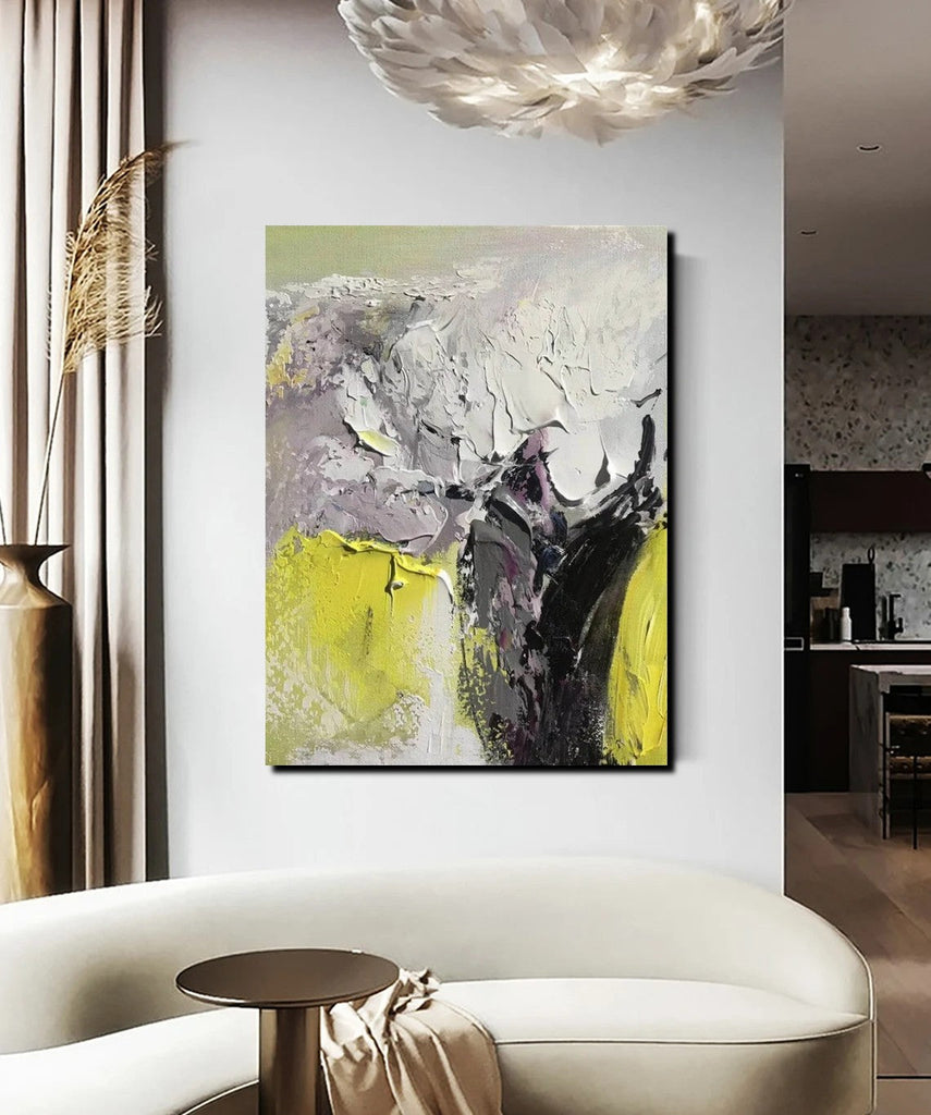 Simple Canvas Art, Yellow Modern Abstract Painting, Living Room