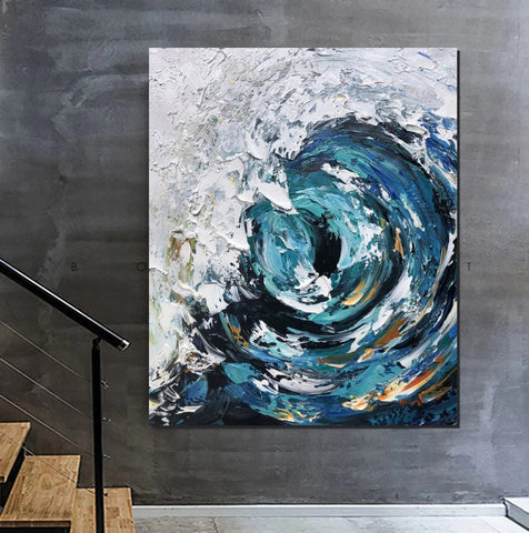 Big Wave Painting, Seascape Canvas Painting, Living Room Wall Art Painting, Landscape Canvas Paintings, Heavy Texture Canvas Art-Silvia Home Craft