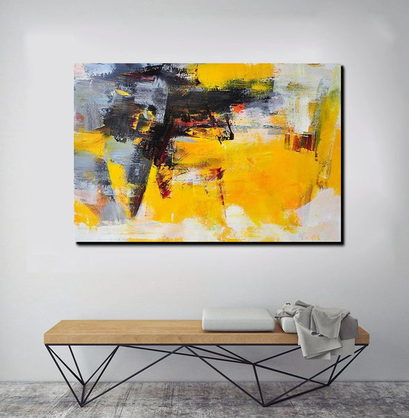 Living Room Modern Paintings, Yellow Acylic Abstract Paintings, Large Painting Behind Sofa, Buy Abstract Painting Online, Simple Modern Art-Silvia Home Craft