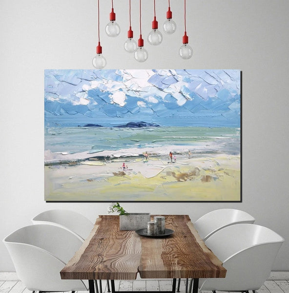 Seashore Beach Paintings, Living Room Canvas Art Ideas, Contemporary Abstract Art for Bedroom, Large Landscape Painting, Simple Modern Art-Silvia Home Craft