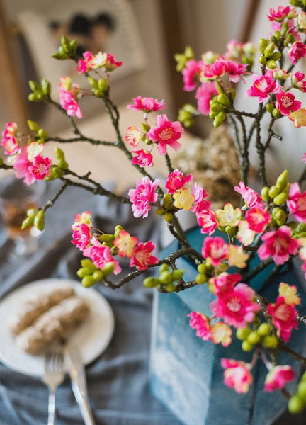 Creative Flower Arrangement Ideas for Home Decoration, Red Cherry Blossom, Sakura Flowers, Unique Artificial Flowers, Simple Artificial Floral for Dining Room-Silvia Home Craft