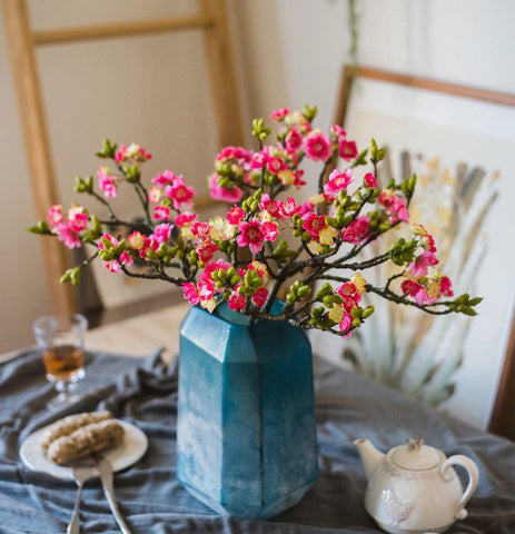 Creative Flower Arrangement Ideas for Home Decoration, Red Cherry Blossom, Sakura Flowers, Unique Artificial Flowers, Simple Artificial Floral for Dining Room-Silvia Home Craft