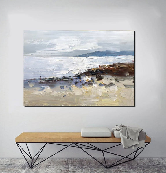 Landscape Paintings for Living Room, Landscape Canvas Paintings, Abstract Landscape Paintings, Seashore Beach paintings, Heavy Texture Canvas Art-Silvia Home Craft