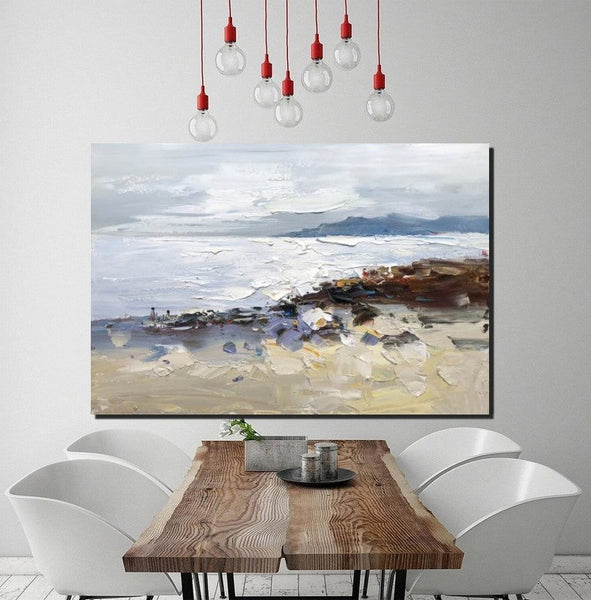 Landscape Paintings for Living Room, Landscape Canvas Paintings, Abstract Landscape Paintings, Seashore Beach paintings, Heavy Texture Canvas Art-Silvia Home Craft