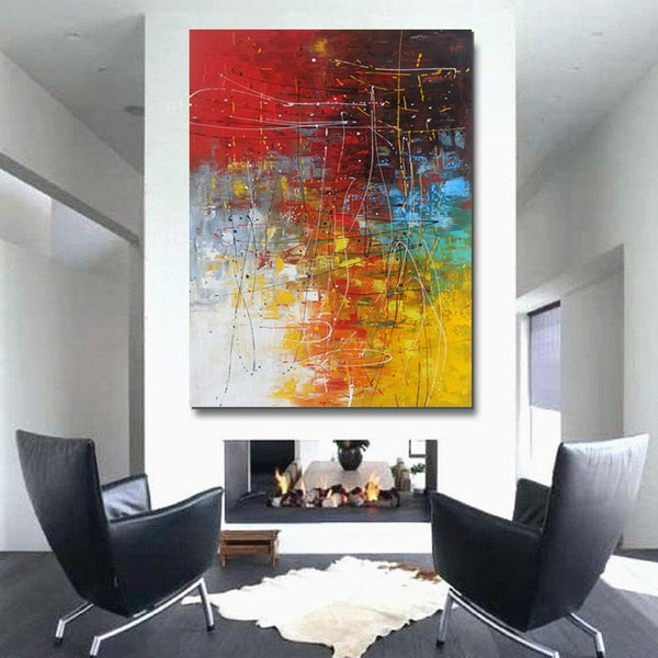 Contemporary Canvas Artwork, Large Modern Acrylic Painting, Red Abstract Wall Art Paintings, Modern Art for Dining Room, Hand Painted Wall Art Painting-Silvia Home Craft