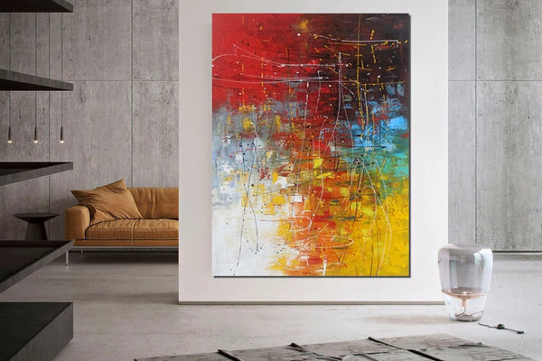 Contemporary Canvas Artwork, Large Modern Acrylic Painting, Red Abstract Wall Art Paintings, Modern Art for Dining Room, Hand Painted Wall Art Painting-Silvia Home Craft