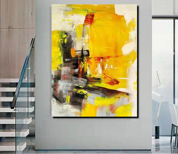 Large Canvas Paintings Behind Sofa, Acrylic Painting for Living Room, Yellow Contemporary Modern Art, Buy Large Paintings Online-Silvia Home Craft