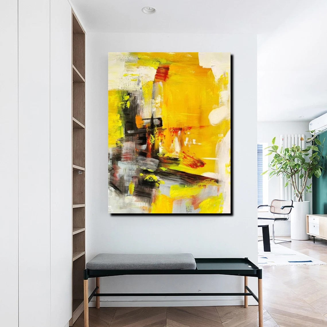 Large Canvas Paintings Behind Sofa, Acrylic Painting for Living Room, Yellow Contemporary Modern Art, Buy Large Paintings Online-Silvia Home Craft
