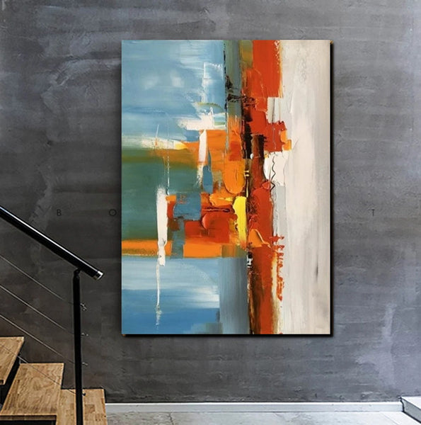 Abstract Paintings Behind Sofa, Heavy Texture Paintings for Living Room, Contemporary Modern Art, Buy Large Paintings Online-Silvia Home Craft