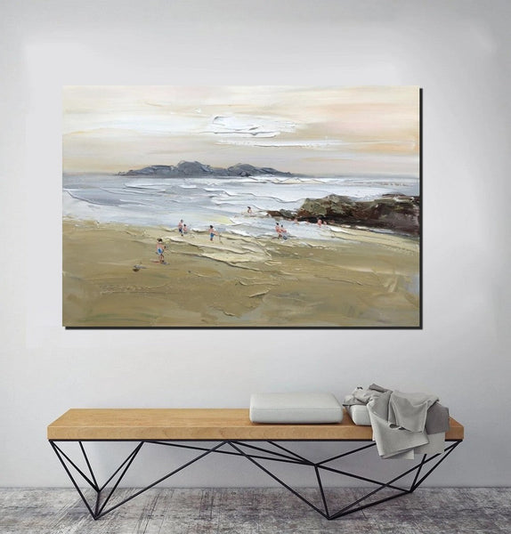 Acrylic Paintings on Canvas, Beach Seashore Paintings, Large Paintings for Bedroom, Landscape Painting for Living Room, Palette Knife Paintings-Silvia Home Craft