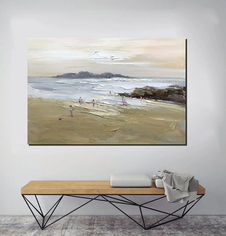 Acrylic Paintings on Canvas, Beach Seashore Paintings, Large Paintings for Bedroom, Landscape Painting for Living Room, Palette Knife Paintings-Silvia Home Craft