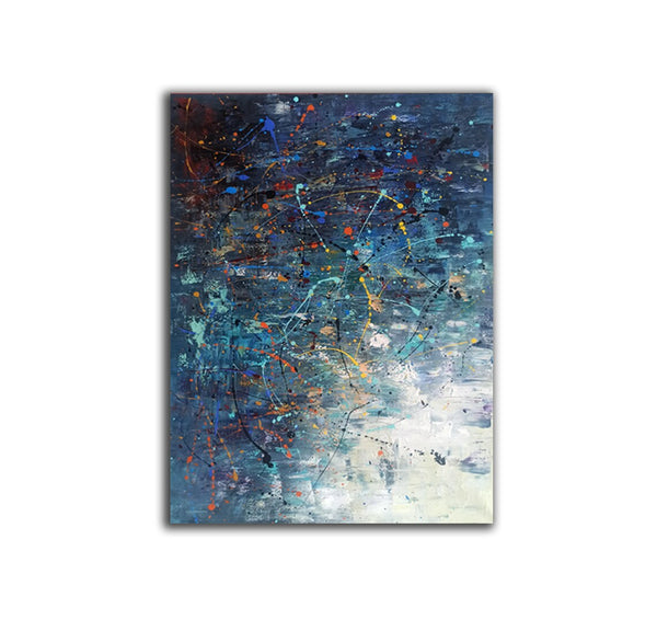 Extra Large Paintings for Living Room, Hand Painted Wall Art Paintings, Blue Abstract Acrylic Painting, Modern Abstract Art for Dining Room-Silvia Home Craft
