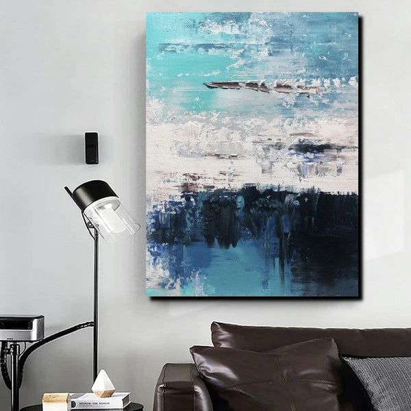 Blue Abstract Paintings, Acrylic Paintings for Bedroom, Contemporary Canvas Wall Art, Buy Large Paintings Online-Silvia Home Craft