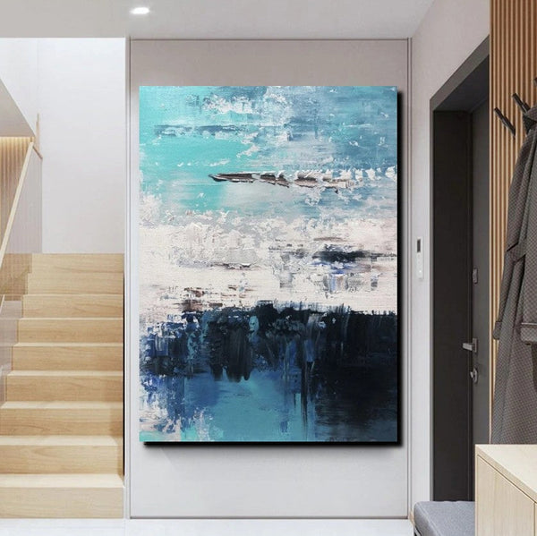 Blue Abstract Paintings, Acrylic Paintings for Bedroom, Contemporary Canvas Wall Art, Buy Large Paintings Online-Silvia Home Craft