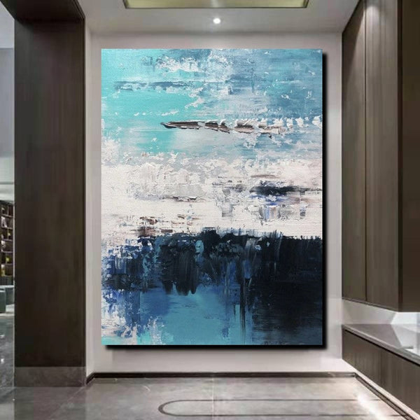 Blue Abstract Paintings, Acrylic Paintings for Bedroom, Contemporary Canvas Wall Art, Buy Large Paintings Online-Silvia Home Craft