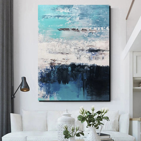 Blue Abstract Paintings, Acrylic Paintings for Bedroom, Contemporary Canvas Wall Art, Buy Large Paintings Online-Silvia Home Craft