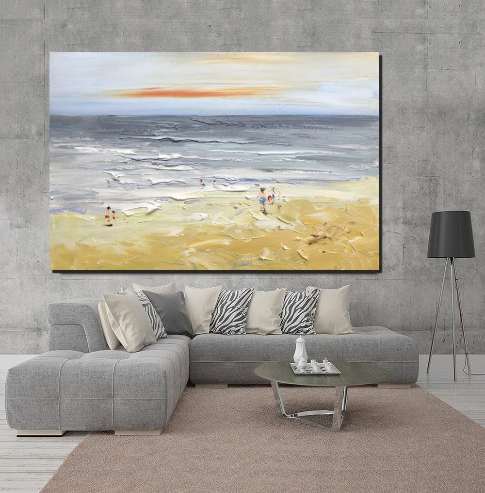 Acrylic Paintings for Living Room, Landscape Canvas Paintings, Abstract Landscape Paintings, Seashore Painting, Beach paintings, Heavy Texture Canvas Art-Silvia Home Craft