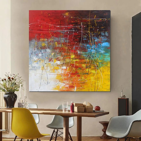 Contemporary Art Painting, Modern Paintings, Bedroom Acrylic Painting, Living Room Wall Painting, Large Red Canvas Painting, Simple Painting Ideas-Silvia Home Craft