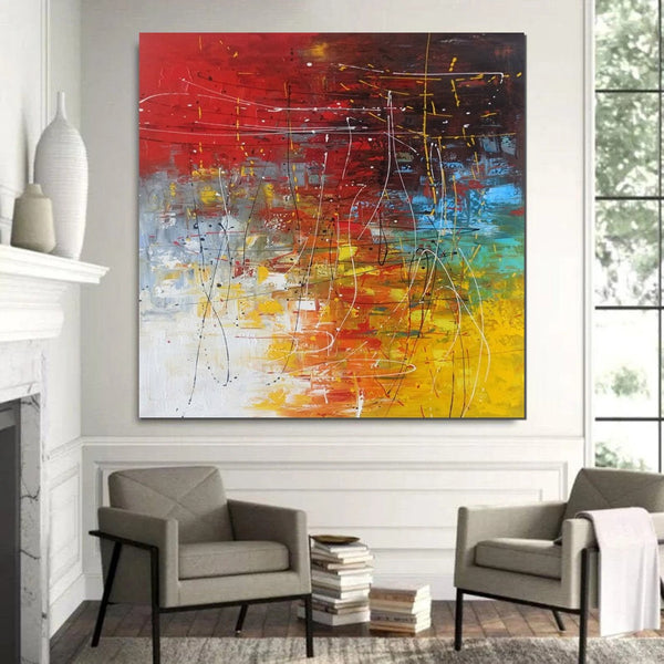 Contemporary Art Painting, Modern Paintings, Bedroom Acrylic Painting, Living Room Wall Painting, Large Red Canvas Painting, Simple Painting Ideas-Silvia Home Craft