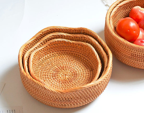 Small Rattan Baskets, Round Storage Basket, Woven Storage Baskets, Kitchen Storage Baskets, Storage Baskets for Shelves-Silvia Home Craft