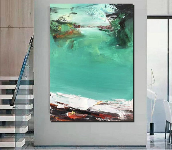 Hand Painted Canvas Art, Simple Painting Ideas for Bedroom, Palette Knife Paintings, Green Modern Paintings for Living Room-Silvia Home Craft