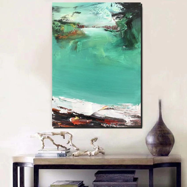 Hand Painted Canvas Art, Simple Painting Ideas for Bedroom, Palette Knife Paintings, Green Modern Paintings for Living Room-Silvia Home Craft