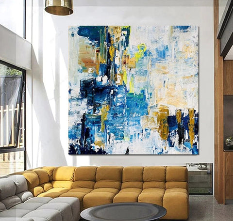 Acrylic Paintings for Bedroom, Large Paintings for Sale, Blue Abstract Acrylic Paintings, Living Room Wall Painting, Contemporary Modern Art, Simple Canvas Painting-Silvia Home Craft