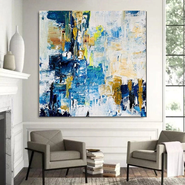 Acrylic Paintings for Bedroom, Large Paintings for Sale, Blue Abstract Acrylic Paintings, Living Room Wall Painting, Contemporary Modern Art, Simple Canvas Painting-Silvia Home Craft