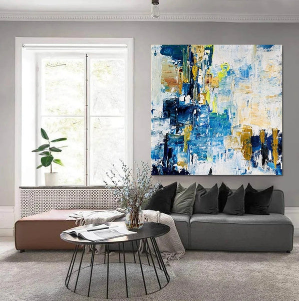 Acrylic Paintings for Bedroom, Large Paintings for Sale, Blue Abstract Acrylic Paintings, Living Room Wall Painting, Contemporary Modern Art, Simple Canvas Painting-Silvia Home Craft