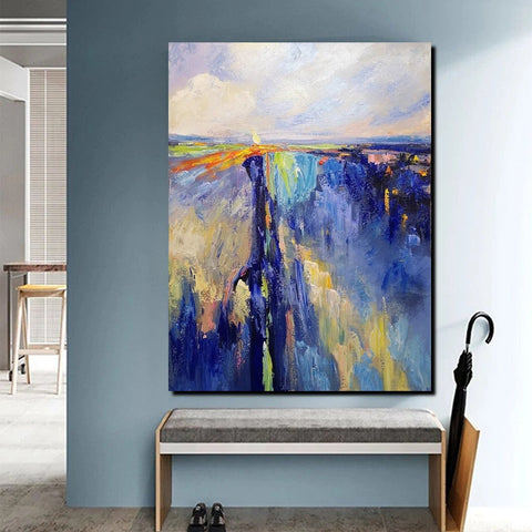 Acrylic Paintings on Canvas, Large Paintings Behind Sofa, Acrylic Painting for Bedroom, Blue Modern Paintings, Buy Paintings Online-Silvia Home Craft