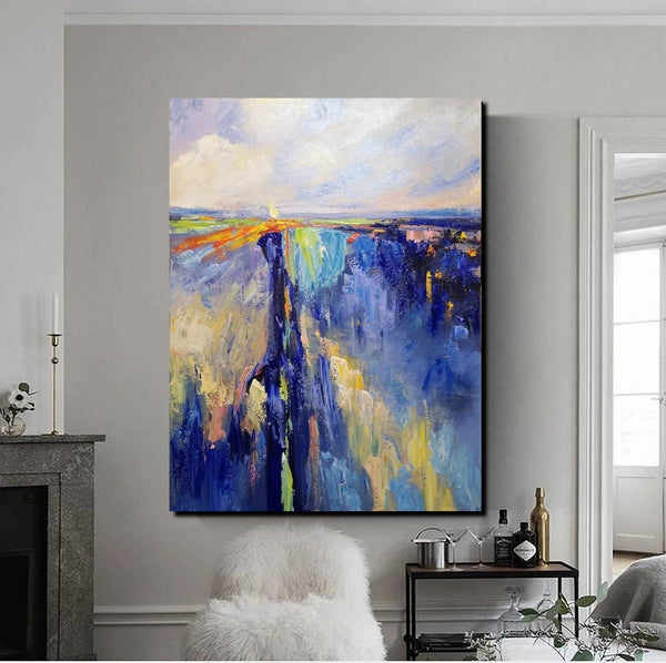 Acrylic Paintings on Canvas, Large Paintings Behind Sofa, Acrylic Painting for Bedroom, Blue Modern Paintings, Buy Paintings Online-Silvia Home Craft