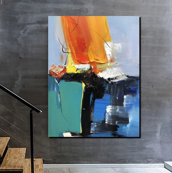 Acrylic Paintings on Canvas, Large Paintings Behind Sofa, Abstract Painting for Living Room, Blue Modern Paintings, Palette Knife Paintings-Silvia Home Craft