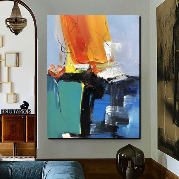Acrylic Paintings on Canvas, Large Paintings Behind Sofa, Abstract Painting for Living Room, Blue Modern Paintings, Palette Knife Paintings-Silvia Home Craft