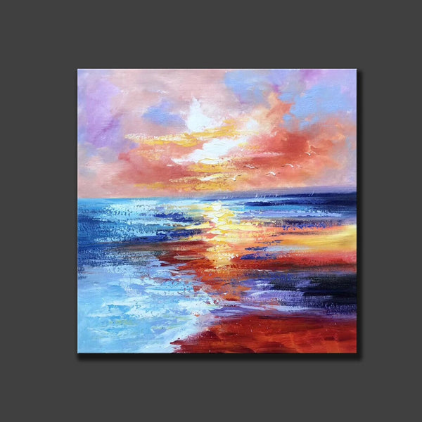 Sunset Painting, Acrylic Paintings for Living Room, Abstract Acrylic Painting, Abstract Landscape Paintings, Simple Painting Ideas for Bedroom, Large Abstract Canvas Paintings-Silvia Home Craft