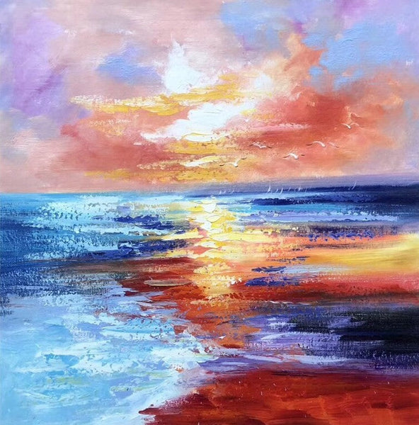 Sunset Painting, Acrylic Paintings for Living Room, Abstract Acrylic Painting, Abstract Landscape Paintings, Simple Painting Ideas for Bedroom, Large Abstract Canvas Paintings-Silvia Home Craft