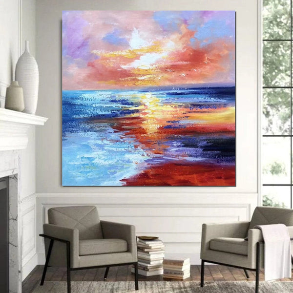 Sunset Painting, Acrylic Paintings for Living Room, Abstract Acrylic Painting, Abstract Landscape Paintings, Simple Painting Ideas for Bedroom, Large Abstract Canvas Paintings-Silvia Home Craft