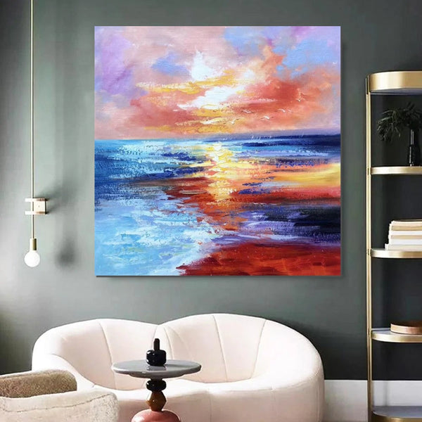 Sunset Painting, Acrylic Paintings for Living Room, Abstract Acrylic Painting, Abstract Landscape Paintings, Simple Painting Ideas for Bedroom, Large Abstract Canvas Paintings-Silvia Home Craft