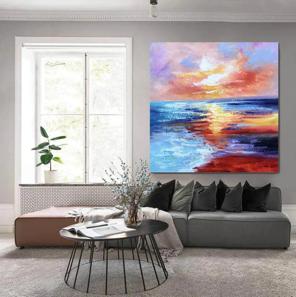 Sunset Painting, Acrylic Paintings for Living Room, Abstract Acrylic Painting, Abstract Landscape Paintings, Simple Painting Ideas for Bedroom, Large Abstract Canvas Paintings-Silvia Home Craft