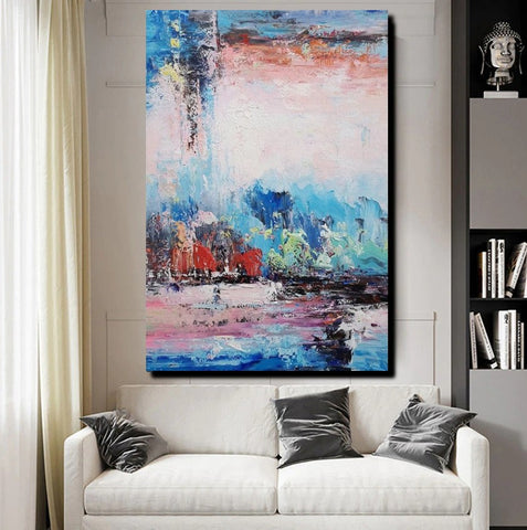 Modern Paintings Behind Sofa, Abstract Paintings for Living Room, Palette Knife Canvas Art, Impasto Wall Art, Buy Paintings Online-Silvia Home Craft