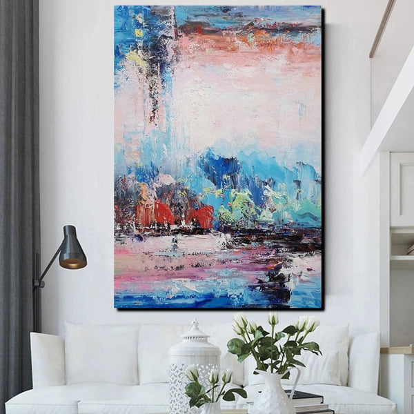 Modern Paintings Behind Sofa, Abstract Paintings for Living Room, Palette Knife Canvas Art, Impasto Wall Art, Buy Paintings Online-Silvia Home Craft