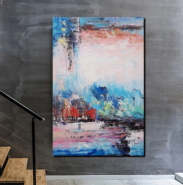 Modern Paintings Behind Sofa, Abstract Paintings for Living Room, Palette Knife Canvas Art, Impasto Wall Art, Buy Paintings Online-Silvia Home Craft